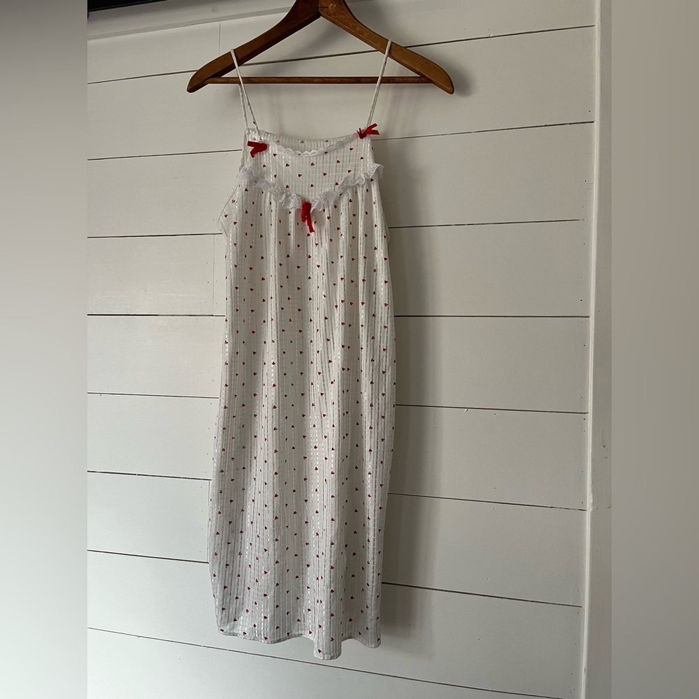 Vintage White Nightgown with Red Heart Print